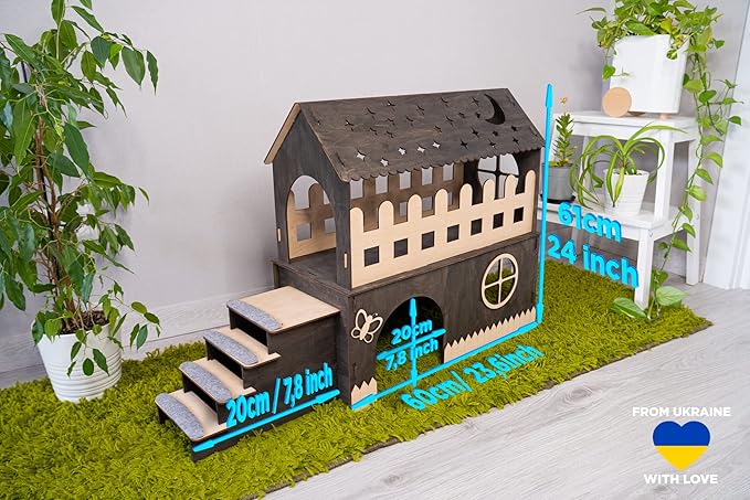 Wooden rabbit house, bunny сastle with pillow, Add your pet's name for FREE (Add 1 pillow)