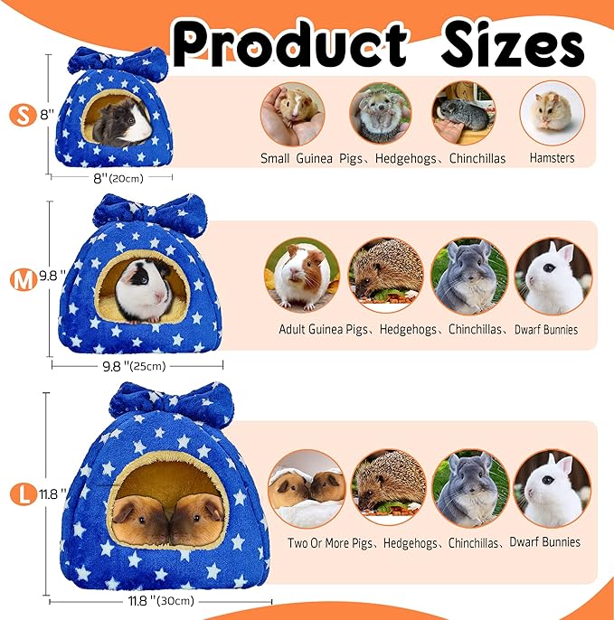 Guinea Pig Bed, Guinea Pig Warm Hideout House Accessories Cozy Bed for Small Animals Hamsters Chinchillas Dwarf Bunnies Hedgehogs. M, NavyBlue