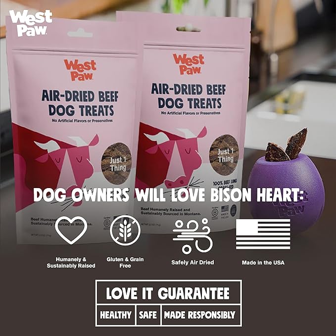 West Paw Air-Dried Single Ingredient Beef Lung Dog Treats – 100% Pasture-Raised, High-Protein, All-Natural Chews – Made in USA – Nutrient-Rich, Easily Breakable, Grain-Free