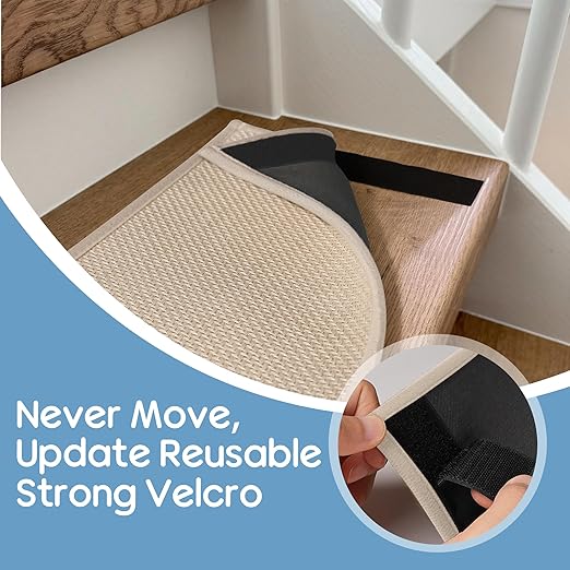 Peel and Stick Stair Carpet Treads for Wooden Steps,15 Pack Indoor Beige Stair Mats, Basement Safety Stick On Stair Rug Step Pads for Pet Dog, Elders and Kids