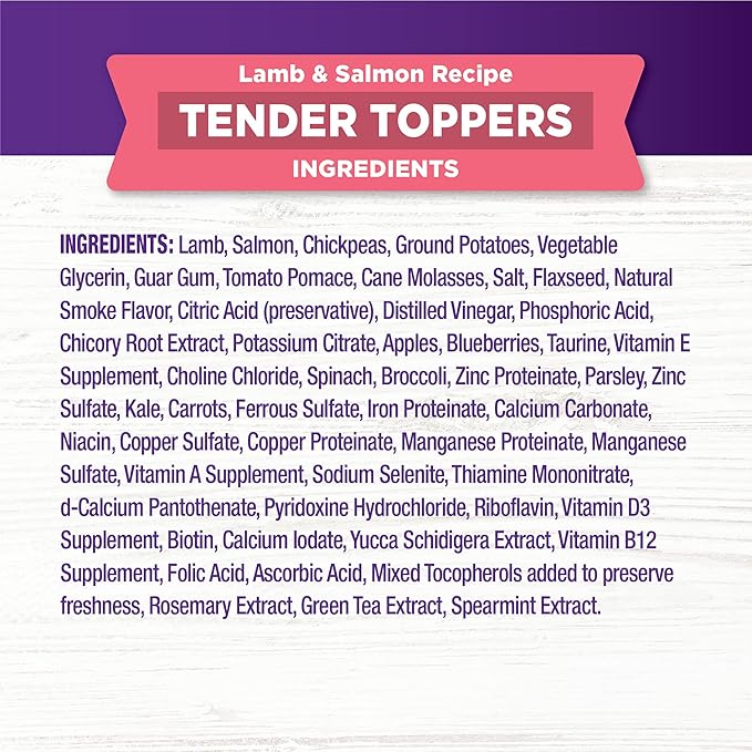Wellness Bowl Boosters Tender Toppers, Dog Food Topper for Small, Medium, & Large Breeds, Grain Free, Natural, Lamb & Salmon, 8 Ounce Bag (Pack of 1)