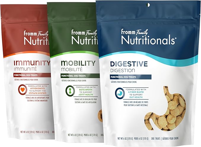 Fromm Family Nutritionals Functional Dog Treat Variety Pack - Premium Dog Treats to Support Digestion, Mobility, & Immunity - Pack of (3) 6 oz Bags