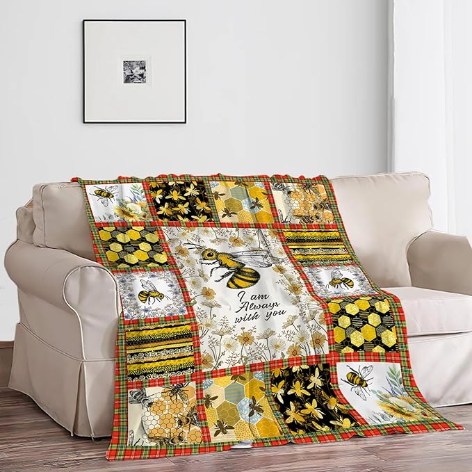 Bee Blanket Honey Bee Decor Throw Blankets Fleece Flannel Blanket Plush Lightweight Blanket Bees Themed Gifts Stuff for Women Men Boys Girls Adults Kids for Couch Sofa Bed 50"X40"