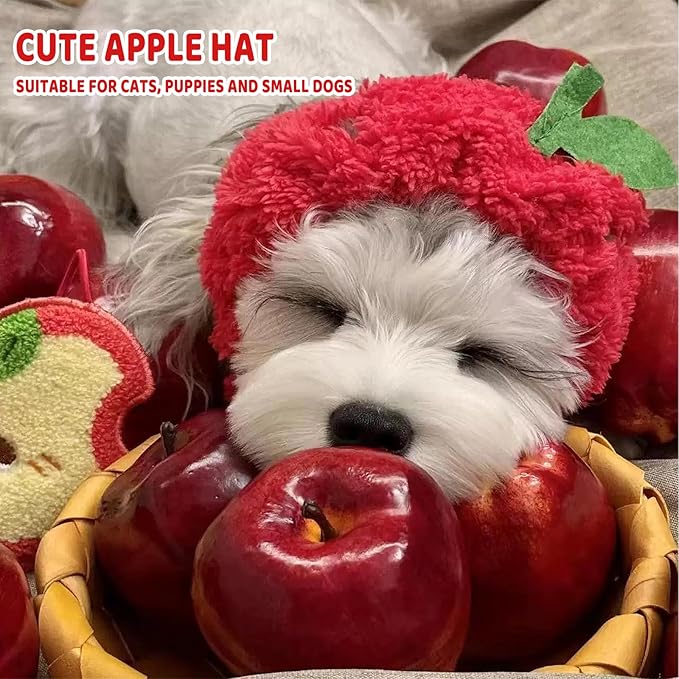 Pet Headgear Soft Headband Cute Apple Hat Warm Hat Pet Headdress Dog Costume Accessory for Cats Kitten Puppy Small Dogs French Bulldog Christmas Halloween Photo Props