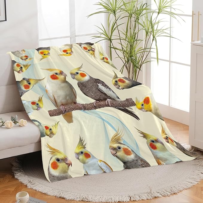 Parrot Bird Throw Blanket Cute Cockatiel Stuff Gifts for Kids Girls Boys Adults Women Men Soft Cozy Warm Plush Fluffy Fuzzy Fleece Blanket Decor 60''X80''
