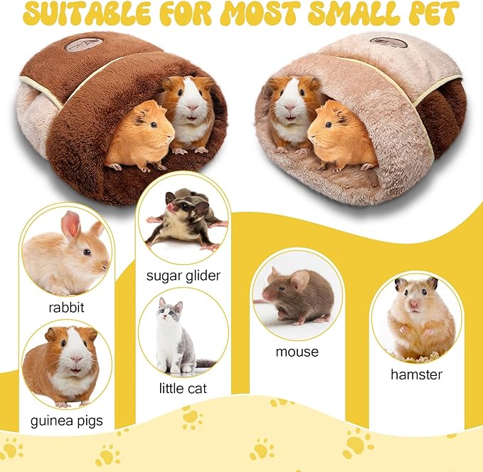 Wenqik 2 Pcs Guinea Pig Bed Cuddle Warm Hideout Small Animal Sack Cozy House Bedding Sleeping Cushion Portable Pet Carrier Cage Nest for Rabbit Hamster Rat