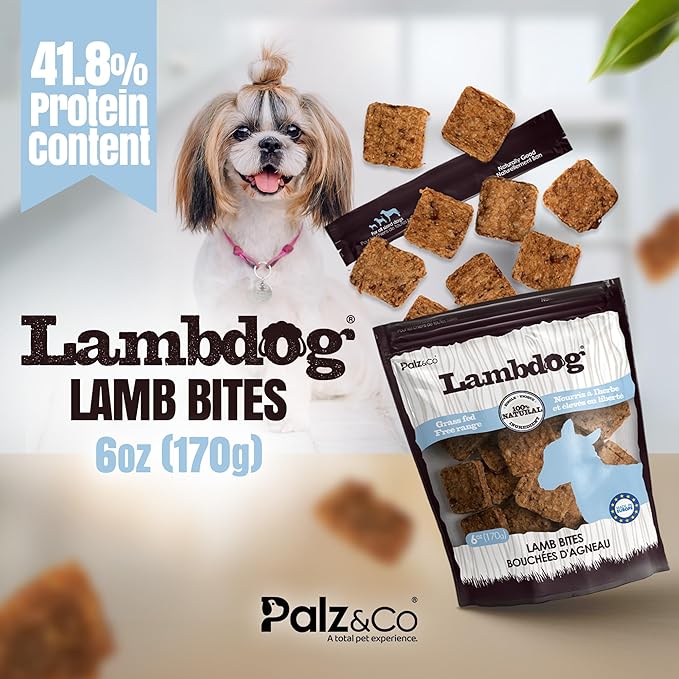 Palz&Co Lambdog Lamb Bites 6oz - 100% Natural Single Ingredient Dog Treats, Grain-Free, High Protein, Chewy Texture