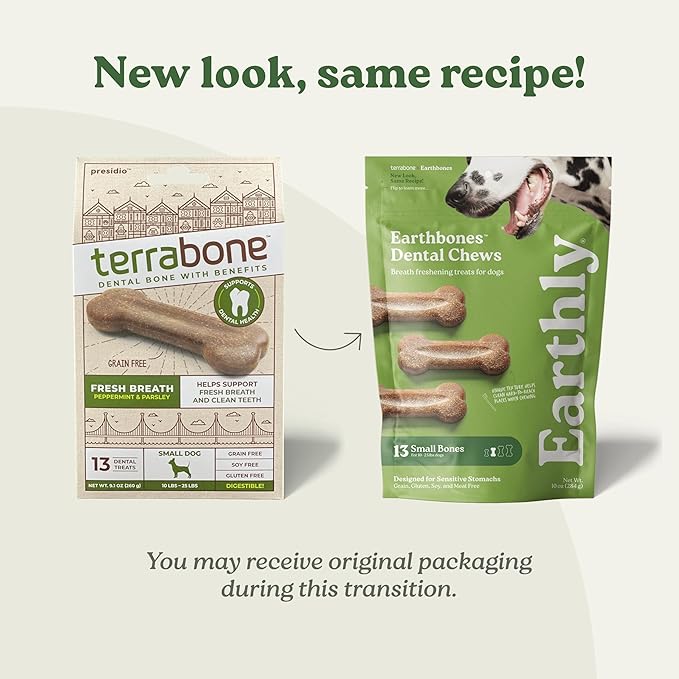 Earthbones (Formerly Terrabones) Dental Chews, Dog Teeth Cleaning Treat, Small, 13 Treats