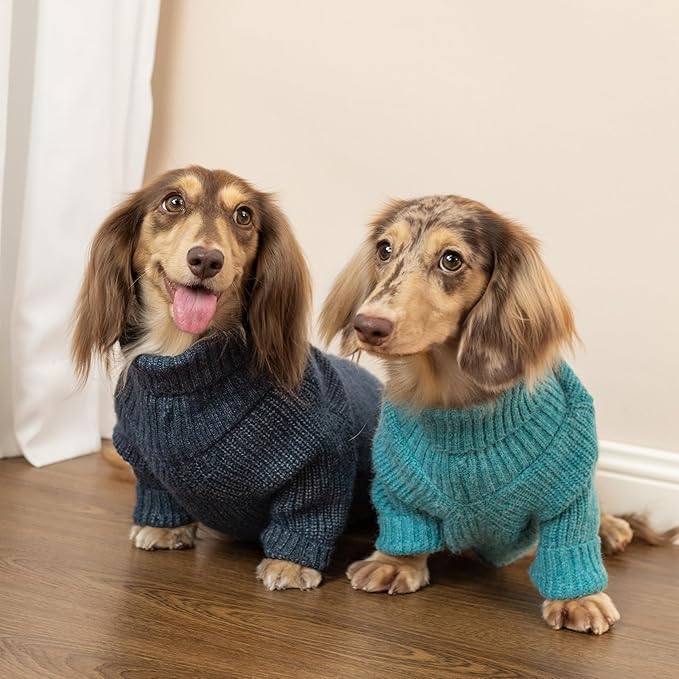 Fitwarm Turtleneck Knit Dog Sweater, Thermal Dog Winter Clothes for Small Dogs Boy Girl, Cozy Sweaters for Dogs, Doggy Pullover Jumper, Pet Outfit, Heather Navy Blue, XXL