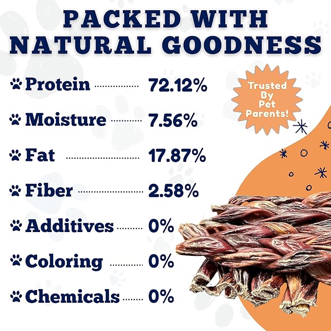 Amazing Dog Treats - 6 Inch Braided Gullet Stick (8 Pc/Pack) - Dog Jerky Treats - Beef Esophagus -Gullet for Dogs - Beef Esophagus Dog Treats