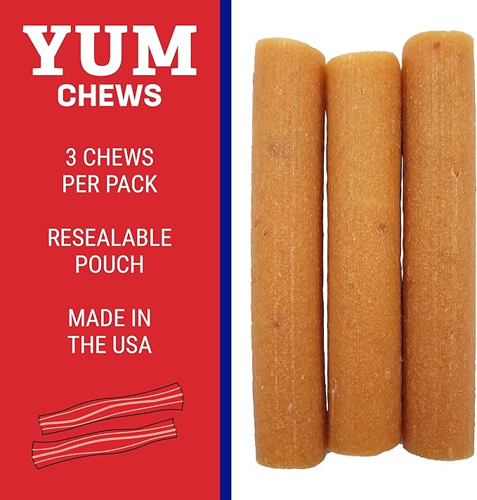 Himalayan Dog Chew Yak Cheese Dog Chews, Lactose Free & Grain Free, USA Made, For All Dog Breeds, Medium Density Cheese Chew, Resealable Pouch with 3 YUM Treats, Bacon Flavor