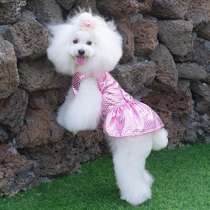 CuteBone Dog Dress Mermaid Girl Puppy Bling Skirt Cat Outfit Small Dogs Costume Pet Clothes for Holiday Beach DD11L