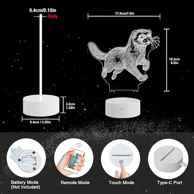 Ammonite Ferret Night Light, 3D LED Lamp with Remote, 16 Color Changing & Timer, Room Decor Light, Vibrant Ambient Lighting, Birthday Xmas Gift for Kids Adults