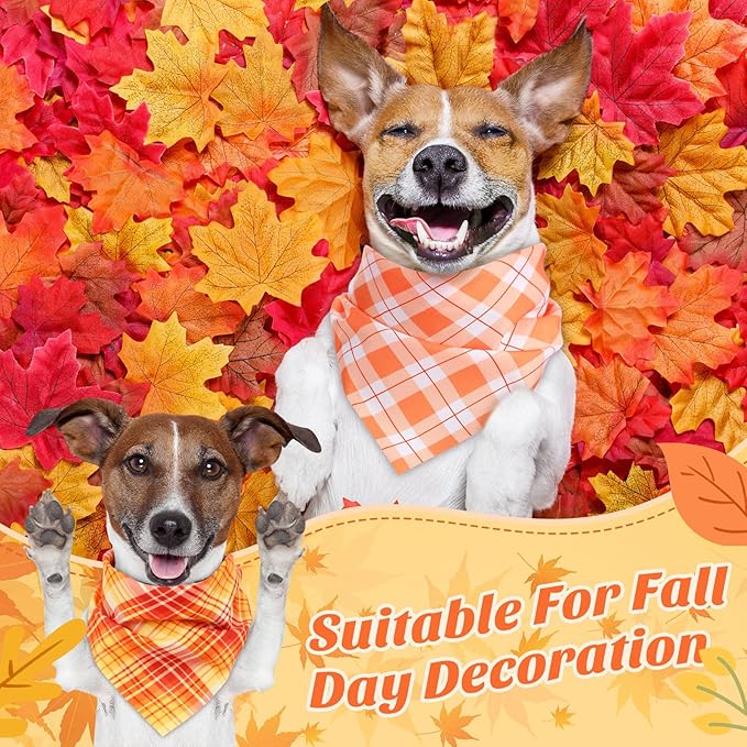 Shyyween 100 Pieces Thanksgiving Fall Dog Bandanas Bulk Plaid Bandanas for Dogs Autumn Soft Triangle Kerchief Bibs Adjustable Triangle Doggie for Small Medium Large Pets Party Costume
