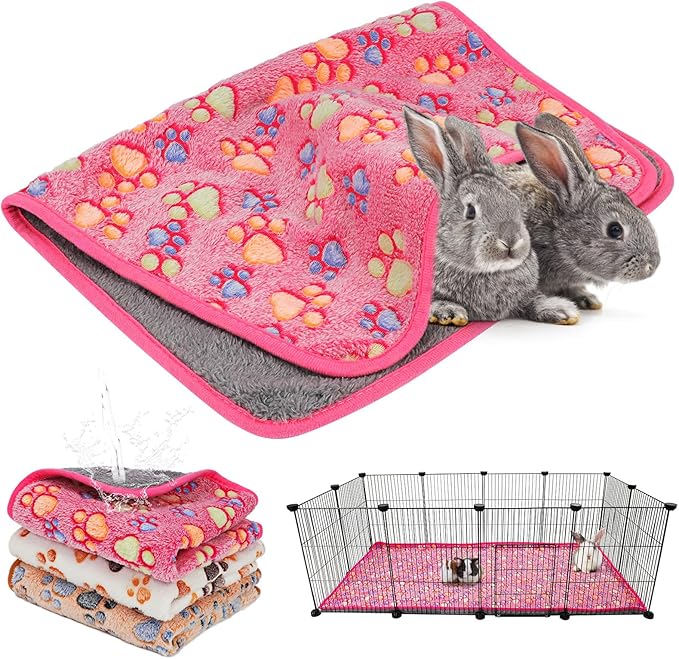 YUEPET Waterproof Guinea Pig Blankets Washable 3 Pack Small Animal Fleece Cage Liners Pet Soft Sleep Mat Pad Cover Warm Flannel Throw for Hamster Guinea Pig Rabbit Chinchilla Hedgehog Ferret 48"×24"