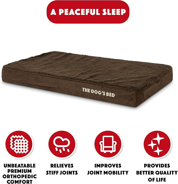 The Dog’s Bed Orthopedic Memory Foam Dog Bed for Large Dogs, Waterproof Washable Cover, Anti-Slip Base, Calming Surface – CertiPUR-Certified Foam, Brown Plush, 4 Inch Thick