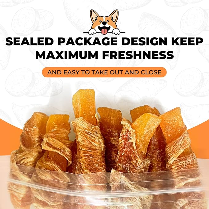 Dog Treats, Sweet Potato wrap Chicken Jerky Pack Healthy raw Skin no Doggie Snack Chicken Jerky Low-Fat, high-Protein Textured Snack for Medium-Sized and Small to Large Dogs (16 Ounces)