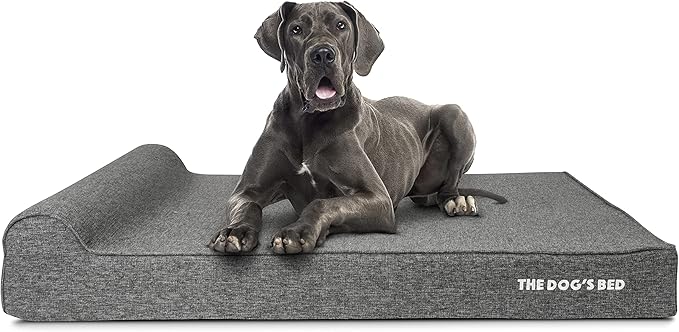 The Dog’s Bed Orthopedic Memory Foam Dog Bed with Headrest, Calming Surface – CertiPUR-Certified Foam, Linen Fabric, Grey Linen, XXL, 6-Inch