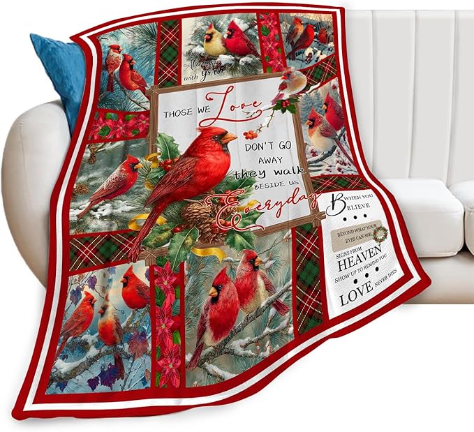 Cardinal Throw Blanket Red Bird Cardinal Stuff Gifts for Kids Girls Boys Adults Women Men Soft Cozy Warm Plush Fluffy Fuzzy Fleece Blanket Christmas Decor 60''X80''