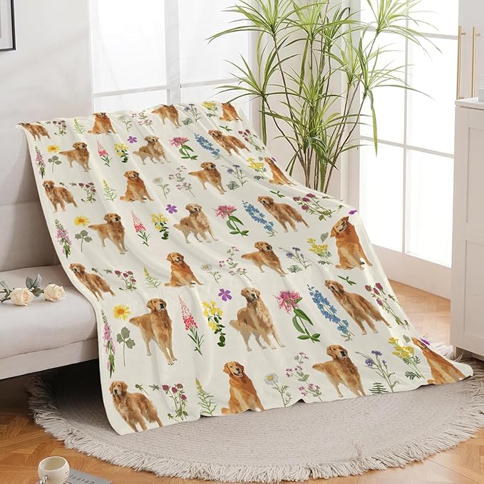 Golden Retriever Throw Blanket Golden Retriever Puppy Stuff Gifts for Dog Lover Kids Girls Boys Adults Women Men Soft Cozy Warm Plush Fluffy Fuzzy Fleece Blanket Decor 60''X80''