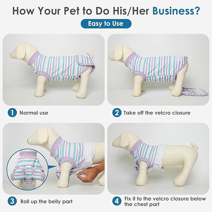cyeollo Recovery Suit for Dogs Surgery Suit Female Spay Soft Pet Onesie Bodysuit Male Dog Neuter, Small Dogs Surgical Recovery Shirt, Striped, S