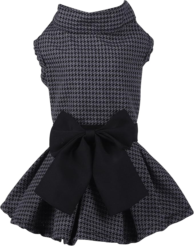 Pet Dresses for Small Dogs Cats Girl, Cute Princess Bowknot Dress Puppy Shirt All Weather Skirt Clothes Cat Apparel for Birthday Wedding Party Holiday (Grey&Black, Large)