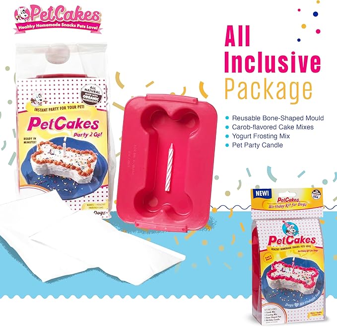 PetCakes Dog Birthday Cake Kit - All Natural Treats - Puppy To Large Dogs, Carob Flavor - 5.5 Oz