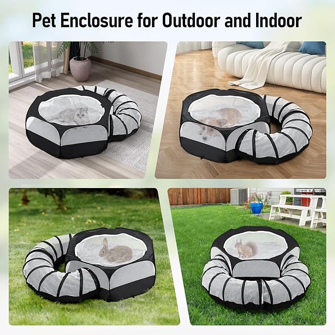 Small Animal Playpen with Surround Tunnel,Waterproof Guinea Pig Cage Breathable Rabbit Cage with Top Cover Pop Open Ferret Toys Hamster Playpen for Chicken Cat Dog Indoor Outdoor Exercise
