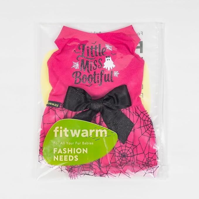 Fitwarm Little Miss Bootiful Halloween Dog Dress, Funny Costumes for Small Dogs Girl, Pet Outfit, Black, Hot Pink, XS
