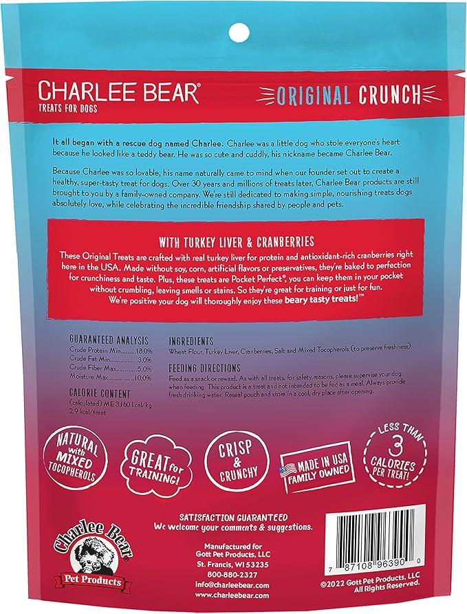 Charlee Bear Original Dog Treats, Turkey Liver & Cranberries, 16 oz (Pack of 2)