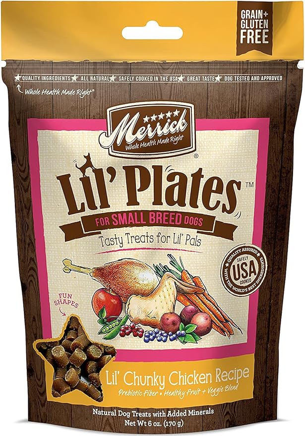 (4 Pack) Merrick Lil Plates Small Breed Natural Grain Free Dog Treats, 5 oz Pouch - Salom, Beef, Turducken, Chicken and 10ct Pet Wipes