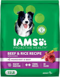 IAMS Proactive Health Dry Dog Food, Adult Dog Food Dry Recipe, Beef & Rice Recipe, 15 lb. Bag