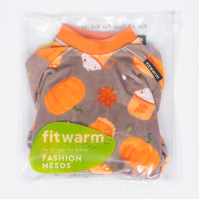 Fitwarm Pumpkin Dog Pajamas, Thanksgiving Outfit for Small Dogs Boy Girl, Pet Onesie, Brown, Orange, Small