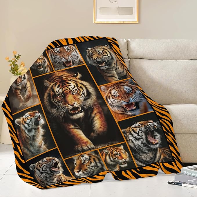 Tiger Throw Blanket Tiger Stuff Gifts for Kids Girls Boys Adults Women Men Soft Cozy Warm Plush Fluffy Fuzzy Fleece Blanket Decor 40''X50''