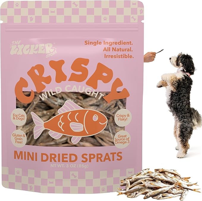 DTS5001A-3OZ Air Dried Natural Baltic Sprats Crunchy Treats for Dogs & Cats, High Protein Omega-3 Fish Snacks, Single Ingredient Gluten & Grain Free, Healthy Training Treats, 3oz Bag