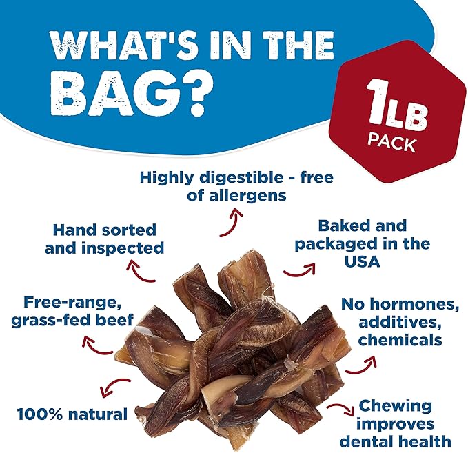Best Bully Sticks 4-5 Inch Braided Bully Sticks - 1 lb (Pack of 1) - Natural, Easily Digestible, Limited Ingredient, Healthy Dog Treats, Free-Range Grass-Fed
