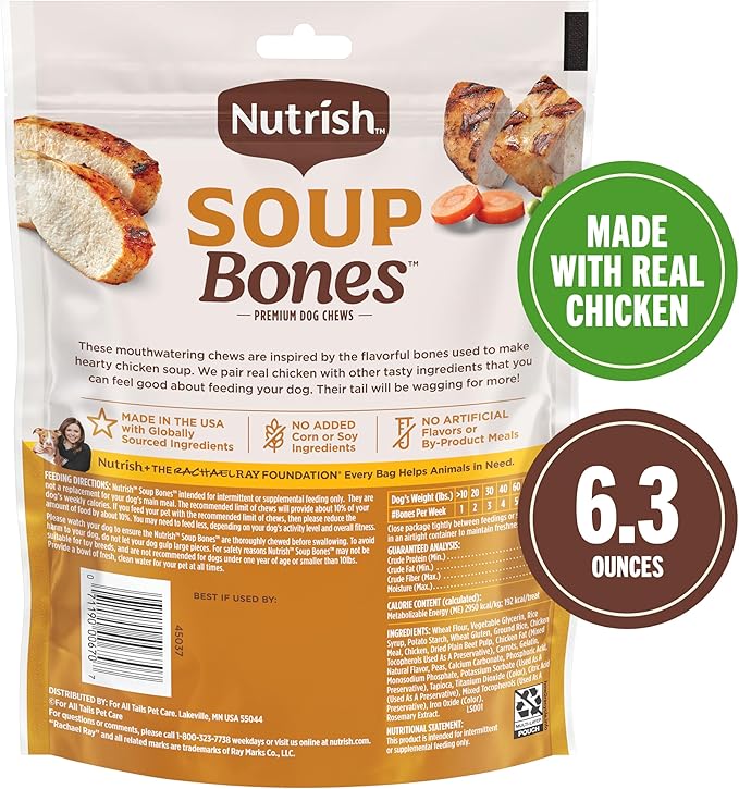 Rachael Ray Nutrish Soup Bones Dog Treats, Real Chicken & Veggies Flavor, 3 Bones, 6.3 Ounces