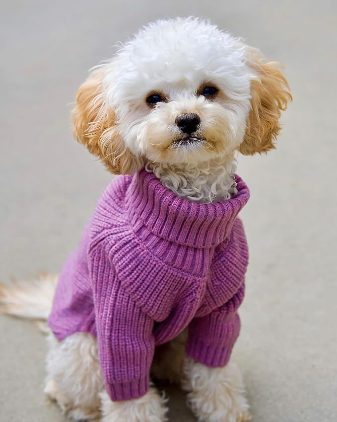 Fitwarm Thermal Knitted Dog Sweater Doggy Winter Coat Pet Clothes Doggie Turtleneck Jacket Puppy Outfits Cat Sweatsuit Lavender Purple Large