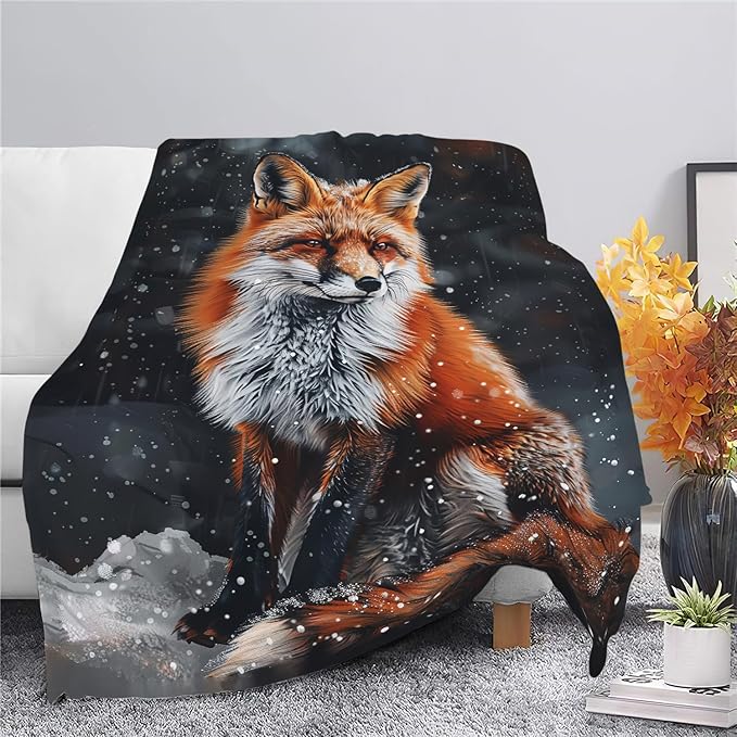 Red Fox Blanket Cute Orange Fox Throw Blanket Gifts for Girls Boys Kids Women Men Adults Super Soft Cozy Plush Fluffy Fuzzy Fleece Blanket Home Decor 60''X80''