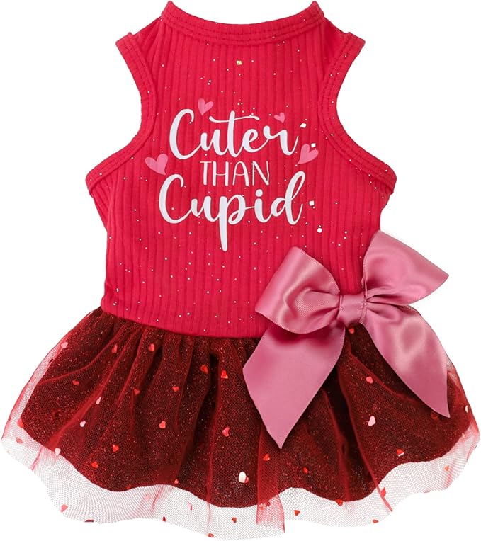 Fitwarm Cuter Than Cupid Dog Tulle Dress, Cute Girl Dog Clothes, Funny Pet Apparel, Burgundy Red, XS