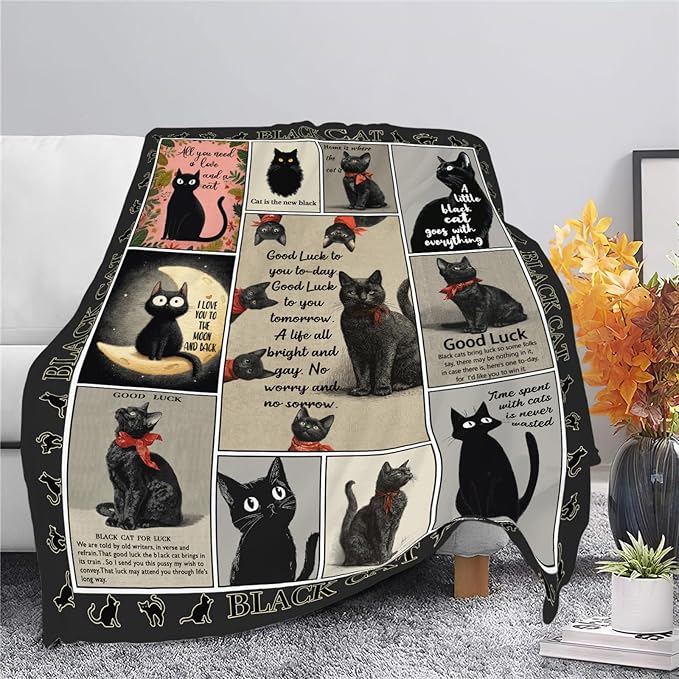 Black Cat Throw Blanket Black Cat Stuff Gifts for Kids Girls Boys Adults Women Men Soft Cozy Warm Plush Fluffy Fuzzy Fleece Blanket Decor 40''X50''