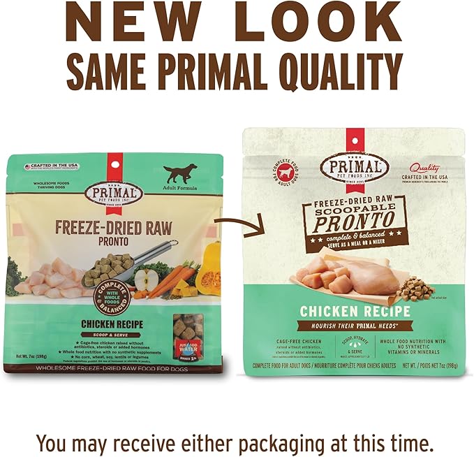 Primal Freeze Dried Dog Food, Pronto Mini Nuggets, Chicken;Scoop & Serve,Complete & Balanced Meal; Also Use As Topper or Treat; Premium, Healthy, Grain Free, High Protein Raw Dog Food 16 oz(Pack of 2)