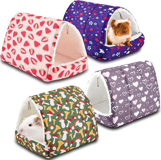 Cinnvoice 4 Pcs Guinea Pig Hideout, Guinea Pig Bed Tunnel, Rabbit Washable Small House Cage Accessories for Bunny Hedgehog Mouse Chinchillas Hamsters Ferrets Bearded Dragons Rats (Classic,7.9 in)
