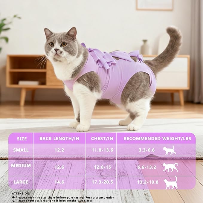 Cat Recovery Suit Anti Licking, Cats Surgery Recovery Suit Female Kitten Onesie After Spay, Cone of Shame Alternative, Post-Surgery Kitten Surgical Clothes for Abdominal Wounds,Kont Purple,M