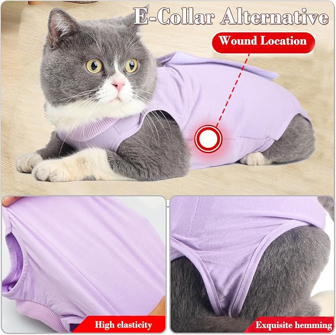 Cat Surgery Recovery Suit, Kitten Surgical Full Bodysuit for Abdominal Wound Protector Anti Licking After Surgery, Professional Cat Surgical Suit E-Collar Alternative for Male & Female Pets