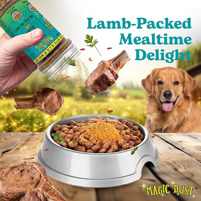 Wild Meadow Farms - Magic Dust Lamb Jerky Topper, Single Protein Pet Food Topper for Dogs & Cats, Enhance Flavor & Elevate Mealtime Excitement for Picky Eaters, Made in USA - 8 Ounce Bottle