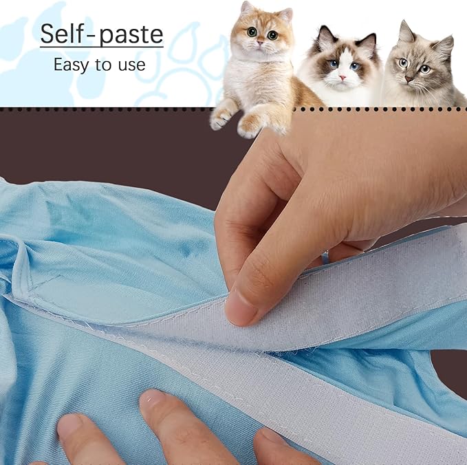 Cat Surgery Recovery Suit - L Size Blue, Soft and Breathable for a Comfortable Recovery, Effortlessly Wearable and Suited for Post-Op Care