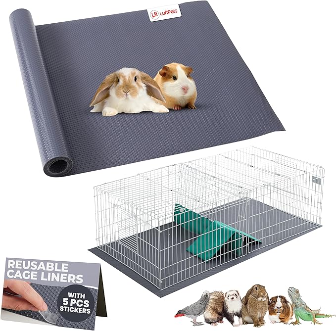 Waterproof Guinea Pig Cage Liner (1 EVA Roll with 5 Stickers), Easily Cut to Fit Hamster & Rabbit Cages, Reusable & Anti-Skid Rabbit Bedding, Ideal for Reptile Enclosures, 18"x79", Gray