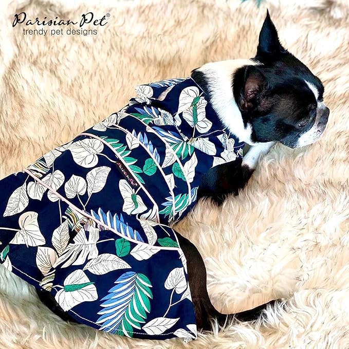 Parisian Pet Palm Dog Dress - 100% Cotton Summer Clothes for Large Dogs Girl - Tropical Leaf Pet Dress - Stylish Beach Dog Outfit - Lightweight Puppy Clothes - Green Dresses for Dogs