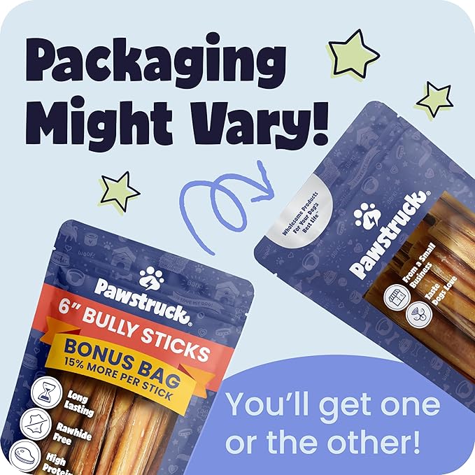 Pawstruck 6 Inch Bully Sticks with Bonus Inch for Dogs (5 Pack) - All Natural Beef Pizzle, Long Lasting, Rawhide-Free, Low Odor, Single Ingredient Dog Chews & Dental Treats
